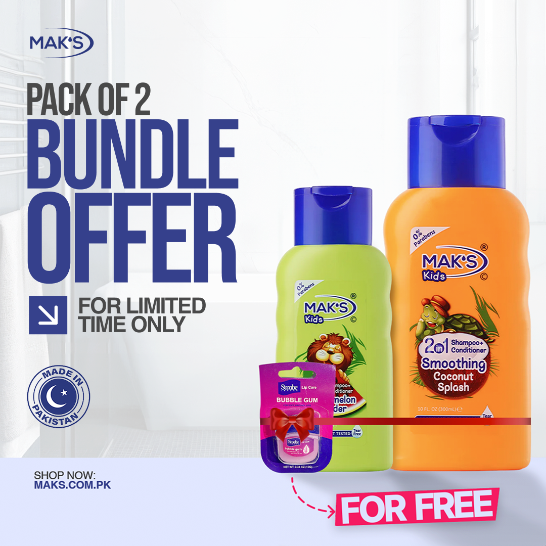 MAK’S Kids Coconut 2-in-1 & Watermelon 2-in-1 300ml ×2 + FREE Lip Balm (Bubble Gum)