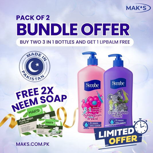 Swabe Kids by Mak’s Berry Blast & Bubble Gum 3-in-1 Bundle 550ml ×2 (Free Neem Soap)