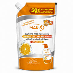 MAK’s Sulphate Free Anti Bacterial Handwash - Citrus Fresh (Pouch) 600ml