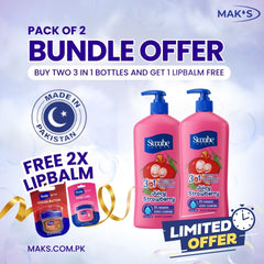 Swabe Kids by Mak’s Strawberry 3-in-1 Bundle 550ml ×2 + FREE Lip Balms ×2