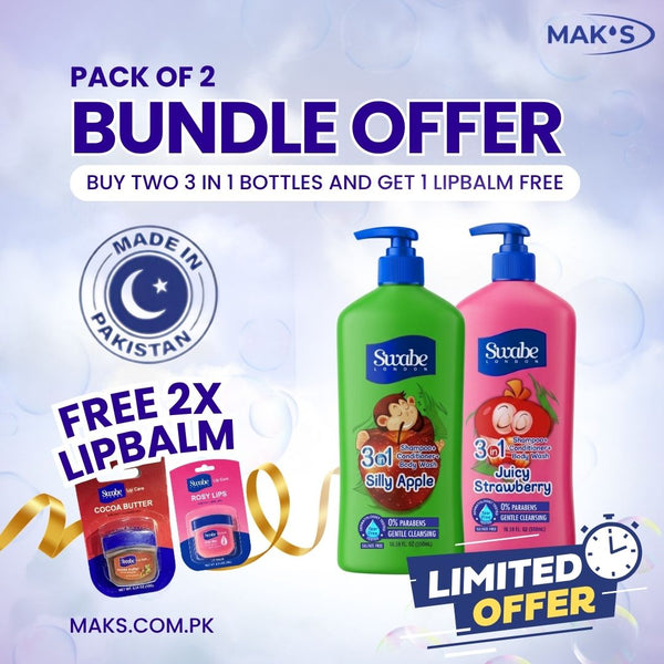 Swabe Kids by Mak’s Strawberry & Apple 3-in-1 Bundle 550ml ×2 + FREE Lip Balms