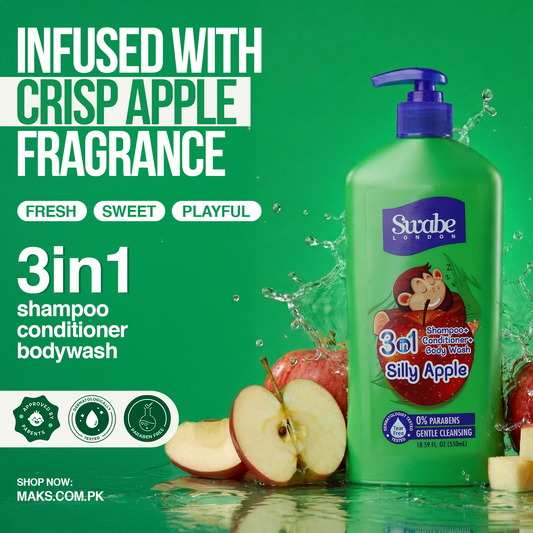 Swabe Kids by Mak’s Apple & Coconut 3-in-1 Bundle 550ml ×2 + FREE Lip Balms (Aloe Vera & Cocoa Butter) ×2