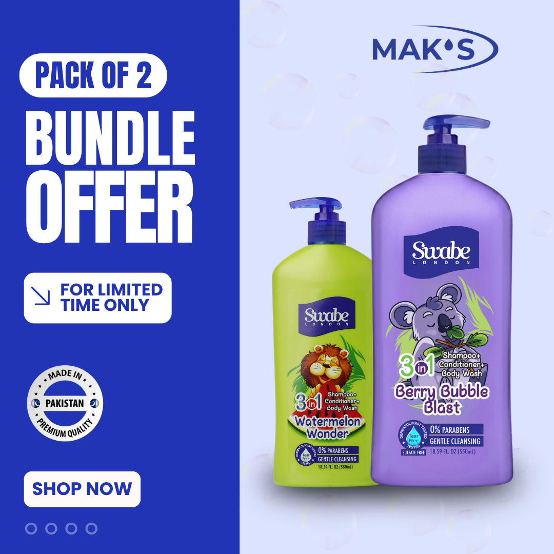 Swabe Kids by Maks 3in1 Berry Blast and Watermelon Shampoo Body Wash 550ml Twin Pack with Free Delivery Pakistan