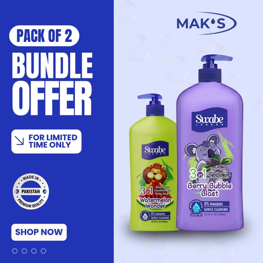 Swabe Kids by Maks 3in1 Berry Blast and Watermelon Shampoo Body Wash 550ml Twin Pack with Free Delivery Pakistan