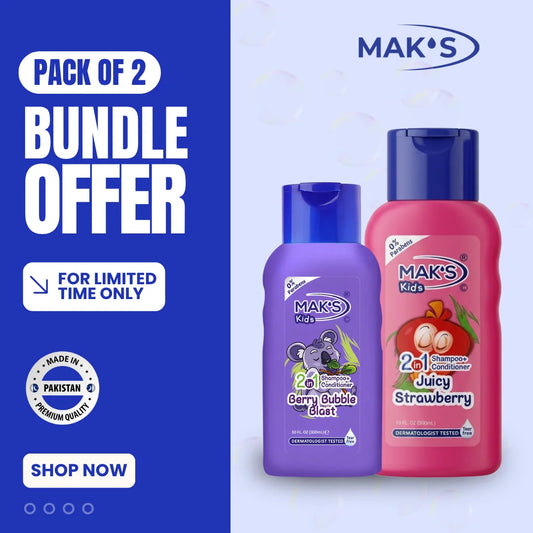 MAKS Kids 2in1 Berry Blast and Strawberry Shampoo Body Wash 300ml Twin Pack with Free Delivery Pakistan