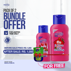 MAK’S Kids Strawberry 2-in-1 & Strawberry Body Wash Bundle 300ml ×2 + FREE Lip Balm (Aloe Vera)