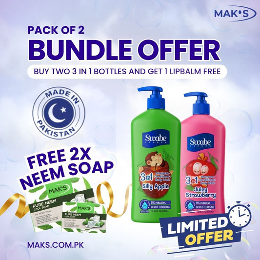 Swabe Kids by Mak’s Strawberry & Apple 3-in-1 550ml ×2 + (Free Neem Soap)