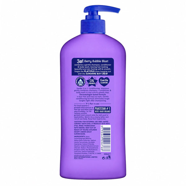 Swabe Kids by Mak's Berry Bubble Blast 3-in-1 Shampoo, Conditioner & Body Wash 550ml