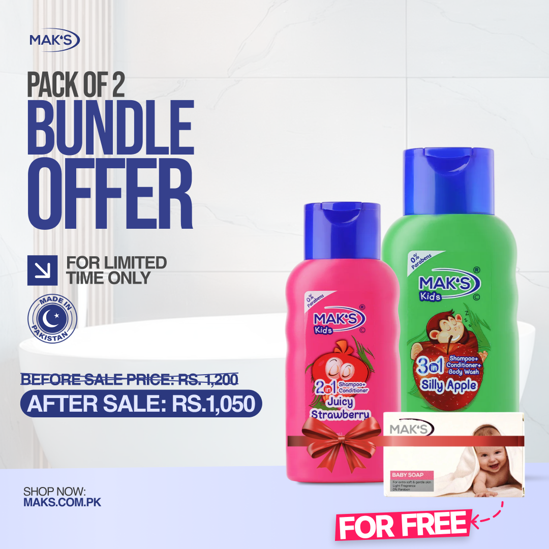 Mak’s 2-in-1 Shampoo Strawberry & Apple 3-in-1 300ml ×2 (Free White baby Soap)