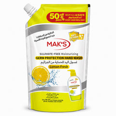 MAK’s Sulphate Free Anti Bacterial Handwash - Lemon Fresh (Pouch) 600ml