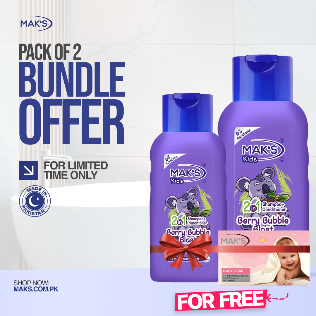 MAKS Kids 2in1 Berry Blast Shampoo and Conditioner Twin Pack with Free Pink Baby Soap and Free Delivery Pakistan