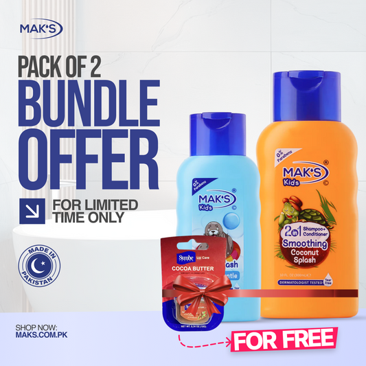 MAK’S Kids Coconut 2-in-1 & Gentle Body Wash 300ml ×2 + FREE Lip Balm (Rosy Lips)