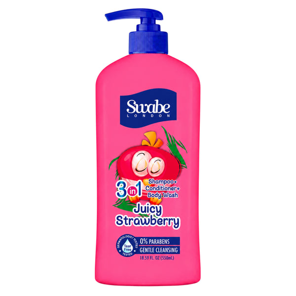 Swabe Kids by Mak's Juicy Strawberry 3-in-1 Shampoo, Conditioner, and Body Wash 550ml