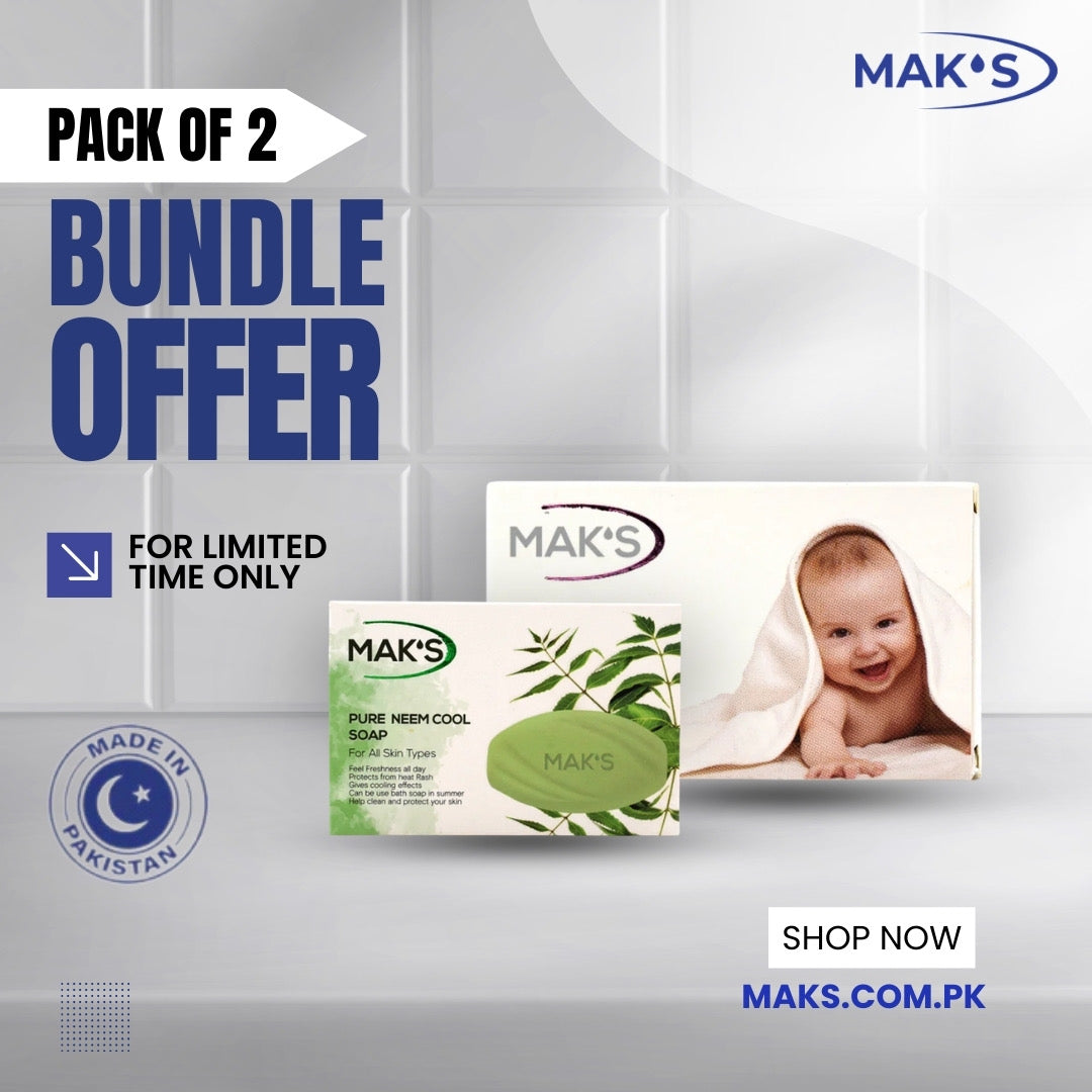 MAK’S Pure Neem Cool Soap & White Baby Soap Bundle ×2