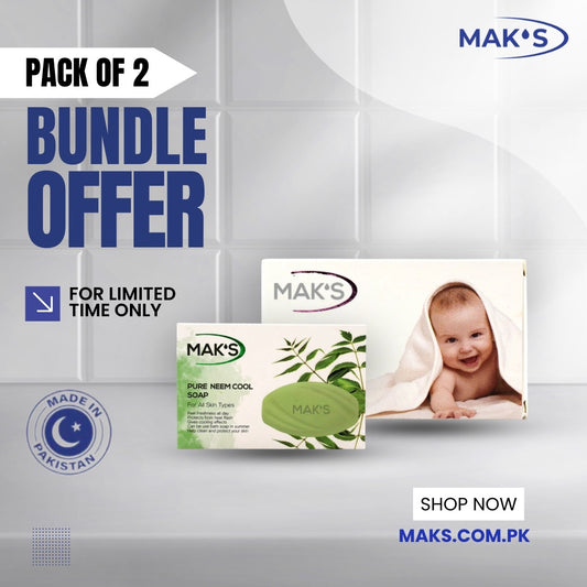 MAK’S Pure Neem Cool Soap & White Baby Soap Bundle ×2