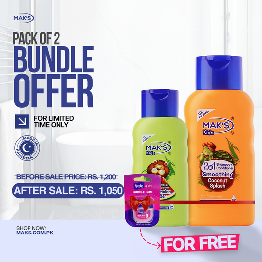 MAK’S Kids Coconut 2-in-1 & Watermelon 2-in-1 300ml ×2 + FREE Lip Balm (Bubble Gum)