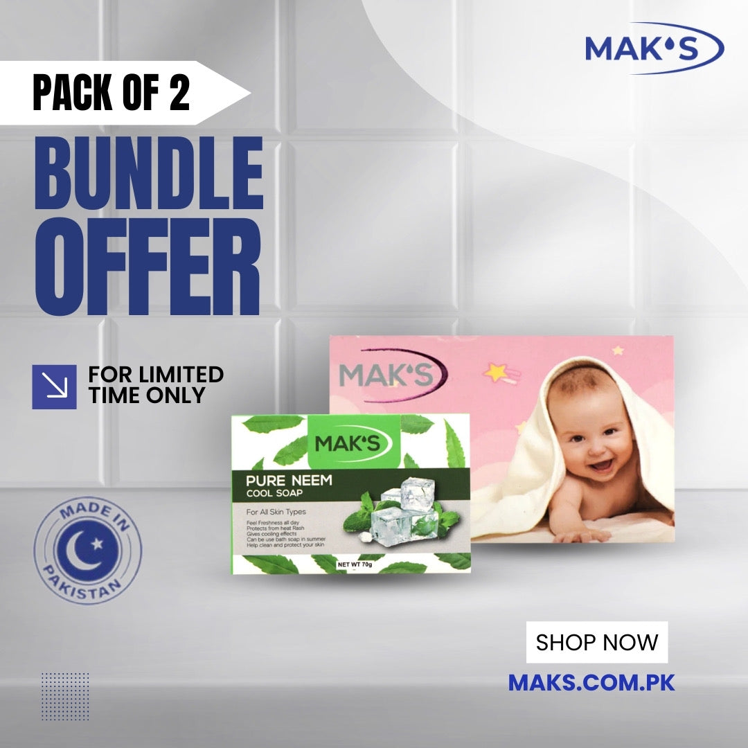 MAK’S Pure Transparent Neem Cool Soap & Pink Baby Soap Bundle ×2