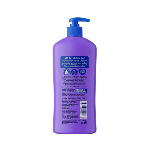 Swabe Kids by Mak's Berry Bubble Blast 3-in-1 Shampoo, Conditioner and Body Wash 550ml