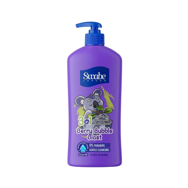 Swabe Kids by Mak's Berry Bubble Blast 3-in-1 Shampoo, Conditioner and Body Wash 550ml