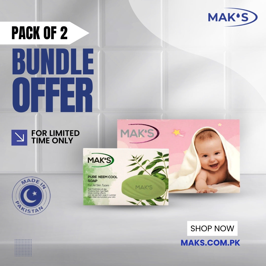 MAK’S Pure Neem Cool Soap & Pink Baby Soap Bundle ×2