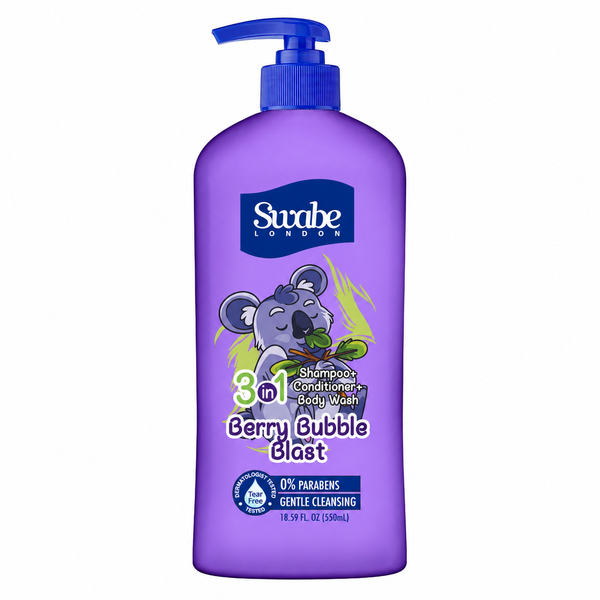 Swabe Kids by Mak's Berry Bubble Blast 3-in-1 Shampoo, Conditioner & Body Wash 550ml