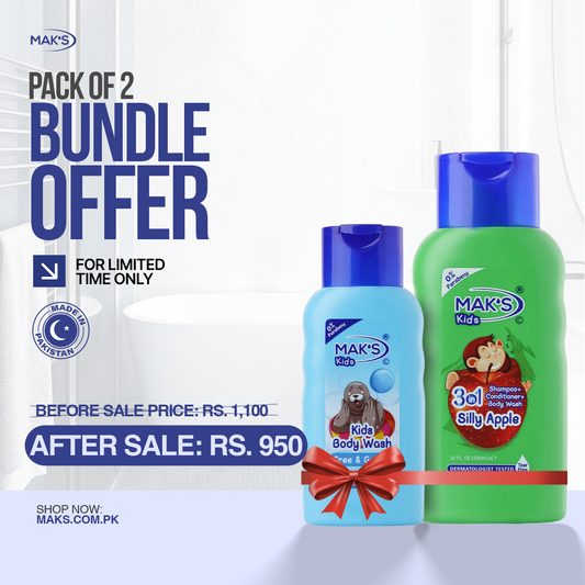 MAK’S Kids Apple 3-in-1 & Gentle Body Wash Bundle 300ml ×2