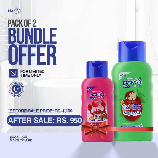 MAK’S Kids Apple 3-in-1 & Strawberry Body Wash Bundle 300ml ×2