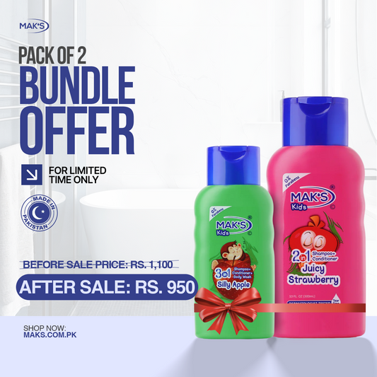 MAK’S Kids Strawberry 2-in-1 & Apple 3-in-1 Bundle 300ml ×2