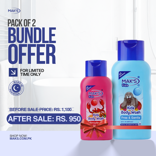 MAK’S Kids Gentle Body Wash & Strawberry Body Wash Bundle 300ml ×2