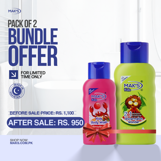 MAK’S Kids Watermelon 2-in-1 & Strawberry Body Wash Bundle 300ml ×2