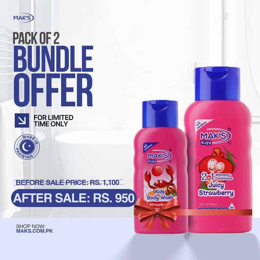 MAK’S Kids Strawberry 2-in-1 & Strawberry Body Wash Bundle 300ml ×2