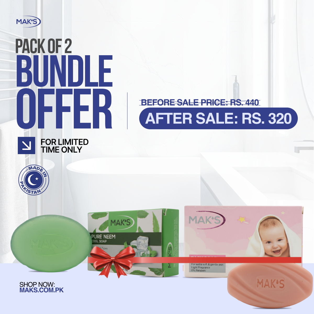 MAK’S Pure Transparent Neem Cool Soap & Pink Baby Soap Bundle ×2