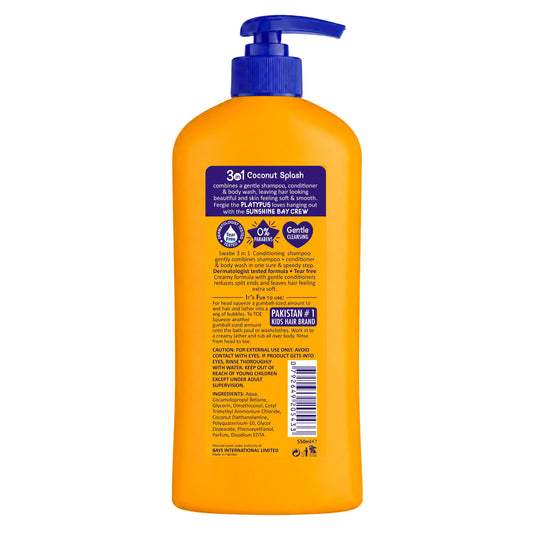 Swabe Kids by Mak's Coconut Splash 3-in-1 Shampoo, Conditioner, and Body Wash 550ml