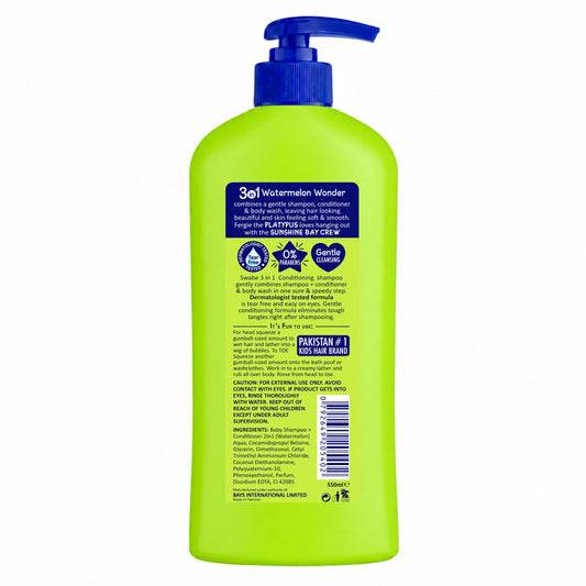 Swabe Kids by Mak's Watermelon Wonder 3-in-1 Shampoo, Conditioner and Body Wash 550ml