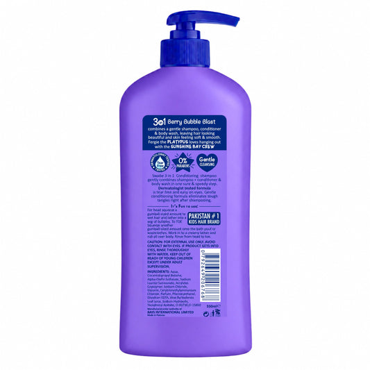 Swabe Kids by Mak's Berry Bubble Blast 3-in-1 Shampoo, Conditioner & Body Wash 550ml