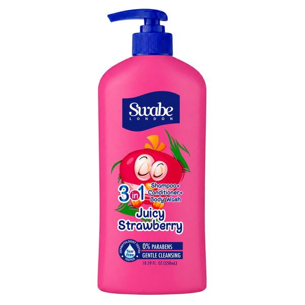 Swabe Kids by Mak's Juicy Strawberry 3-in-1 Shampoo, Conditioner, and Body Wash 550ml