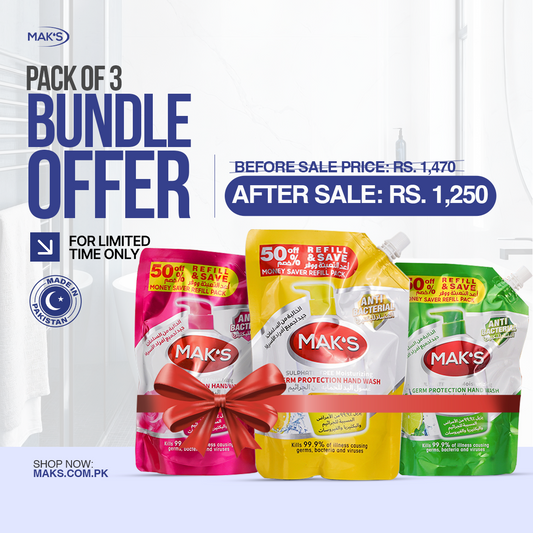 MAK’S Hand Wash Refill Pouch Silky, Lemon & Lime Bundle 600ml ×3