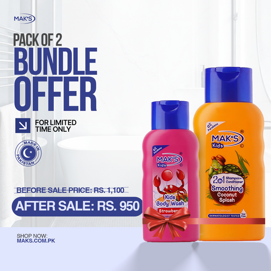 MAK’S Kids Coconut 2-in-1 & Strawberry Body Wash Bundle 300ml ×2