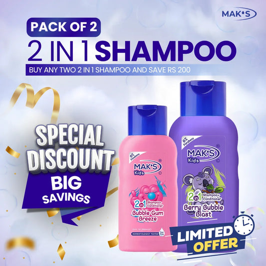 MAKS Kids 2in1 Bubble Gum Breeze and Berry Blast Shampoo and Conditioner 300ml Twin Pack Free Delivery Pakistan