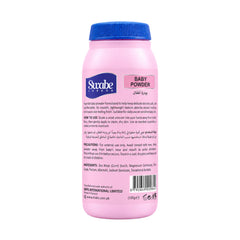 Swabe London 100g Baby Powder back label showing corn starch ingredients and usage instructions