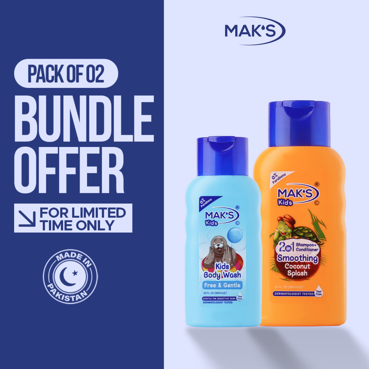 MAK’S Kids Coconut 2-in-1 & Gentle Body Wash Bundle 300ml ×2