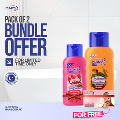 Mak’s 2-in-1 Shampoo Coconut & Strawberry Bodywash 300ml ×2 (Free Pink baby Soap)