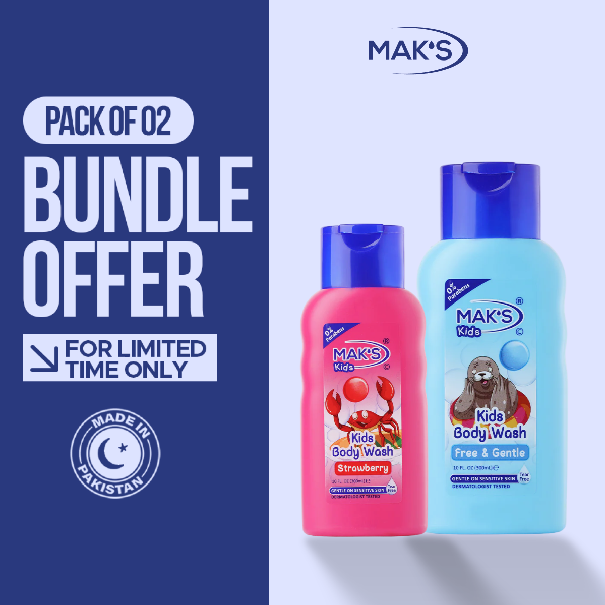 MAK’S Kids Gentle Body Wash & Strawberry Body Wash Bundle 300ml ×2