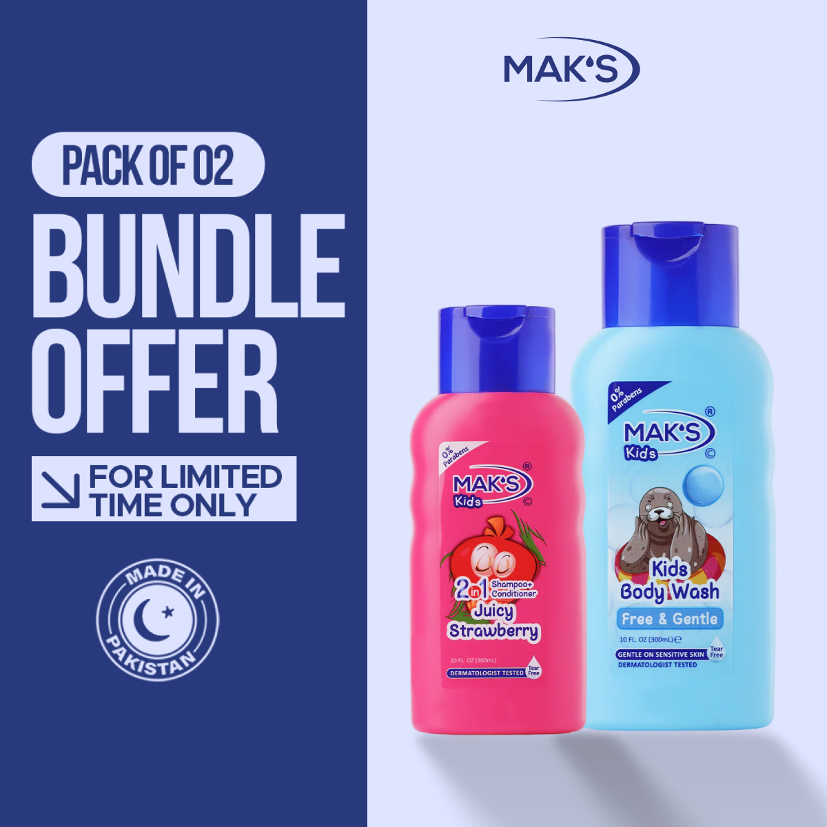 MAK’S Kids Strawberry 2-in-1 & Gentle Body Wash Bundle 300ml ×2