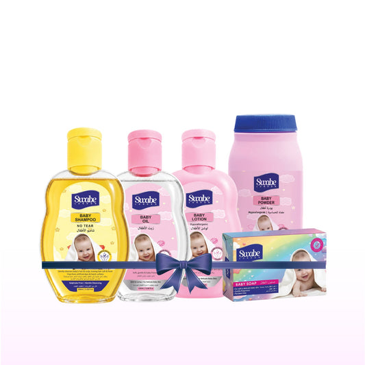 Swabe London by MAK'S Essential Baby Care 100ml Gift Bundle 5 Pieces including shampoo oil lotion powder soap