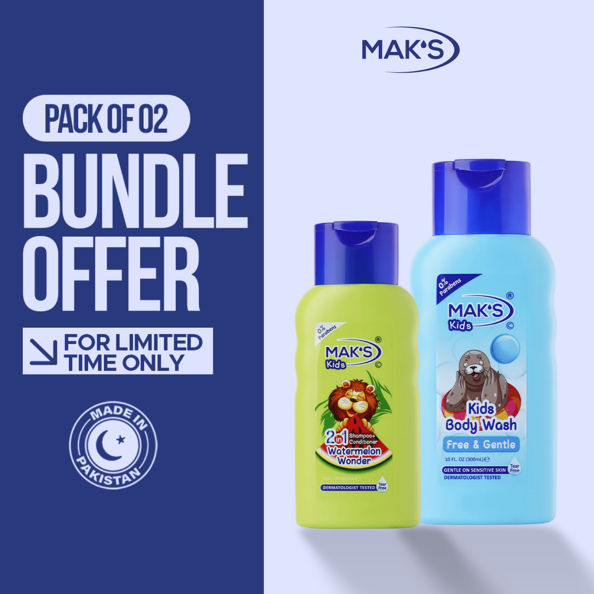 MAK’S Kids Watermelon 2-in-1 & Gentle Body Wash Bundle 300ml ×2